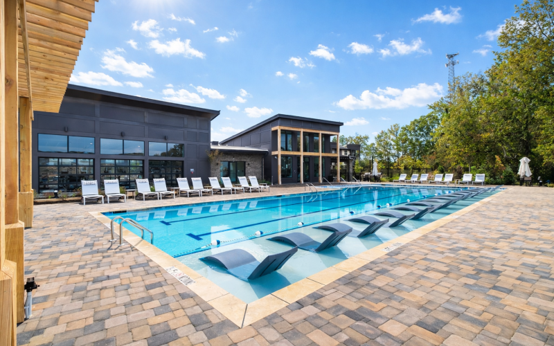 a person sitting in a pool